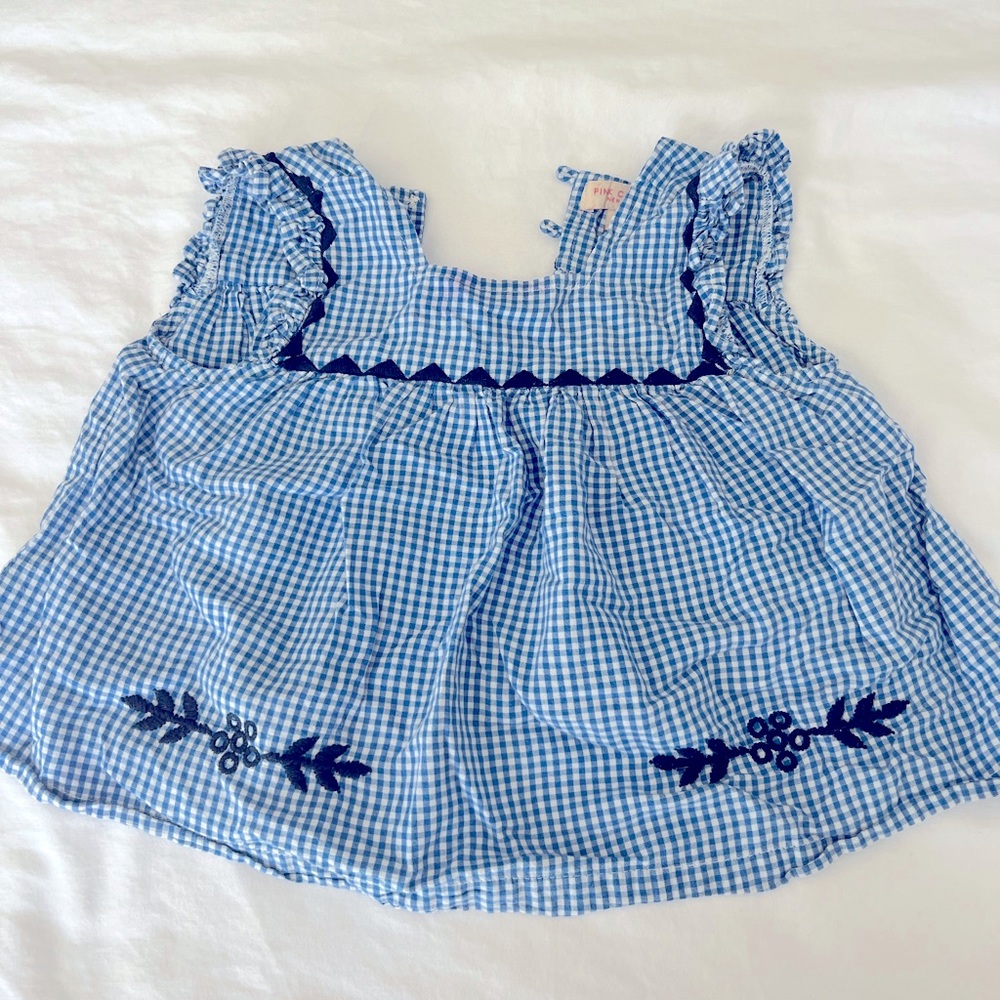 Pink Chicken Embroidered Blue Top 2T